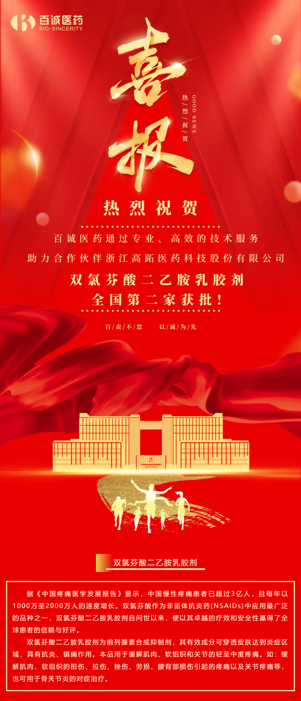 喜報！百誠醫(yī)藥助力合作伙伴雙氯芬酸二乙胺乳膠劑全國第二家獲批！.png